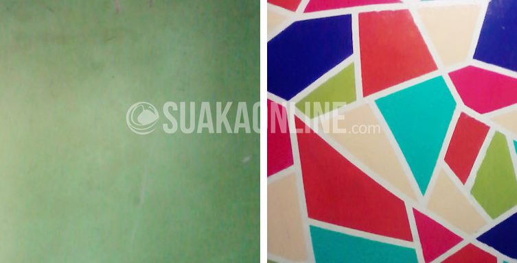 Tembok yang masih polos, dan tembok yang sudah dicat dengan tips Easy Wall Art. (Foto: Nida F J)